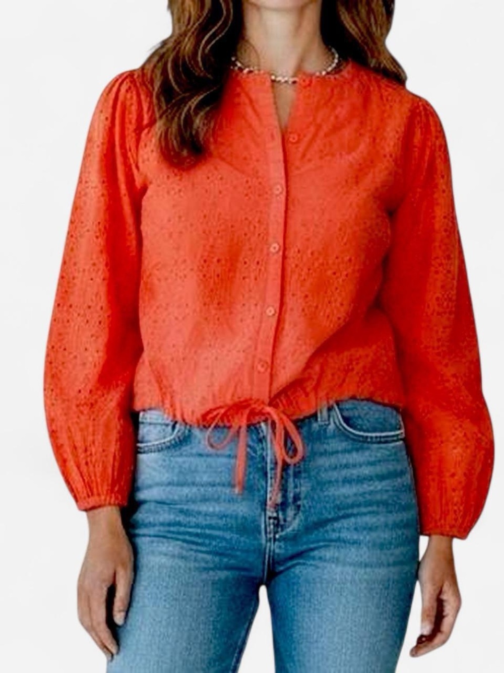 Free People Stars Align Persimmon Cotton Eyelet Boho Blouse sz M